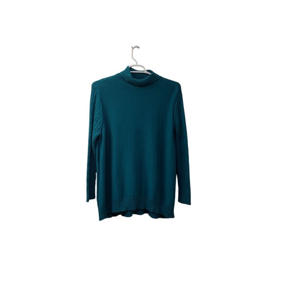 Woman Within: Long Sleeve Turtleneck Cable Knit Sweater, Size 1X, Teal - Picture 2 of 3